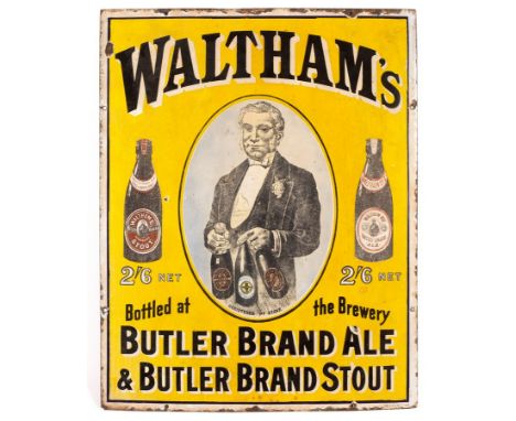 An enamel sign for Butler Brand Ale &amp; Stout, 61cm x 48cm/see illustration CONDITION REPORT: Surround enamel chipped throu