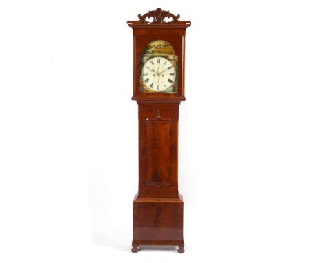 An eight-day longcase clock, J Gibson, Kilwinning, decorated seasons and shooting scene, 226cm high/see illustration CONDITIO