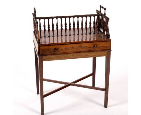 A Regency rosewood book trough with fitted drawer on square legs united by an X-stretcher, 42cm wide CONDITION REPORT: Stand 