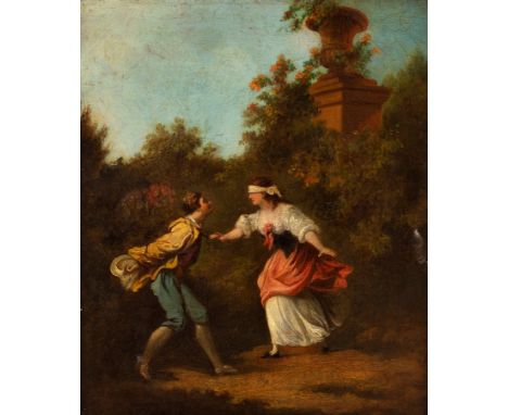 Follower of Fragonard/Blind Man's Buff/oil on canvas, 34cm x 29cm CONDITION REPORT: The painting is poorly restored blotchy r