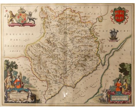 Johannes Blaeu/Monumethensis Comitatus Vernacule Monmouth Shire/Amsterdam, circa 1645/engraved map with hand colouring, large