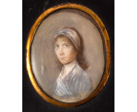 Early 19th Century English School/Portrait Miniature of a Young Girl/wearing a blue dress, her hair in ringlets/watercolour o