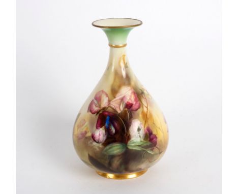 A Worcester Hadley bottle vase painted with sweet peas, signed Powell 18cm high CONDITION REPORT: There is restoration to a s