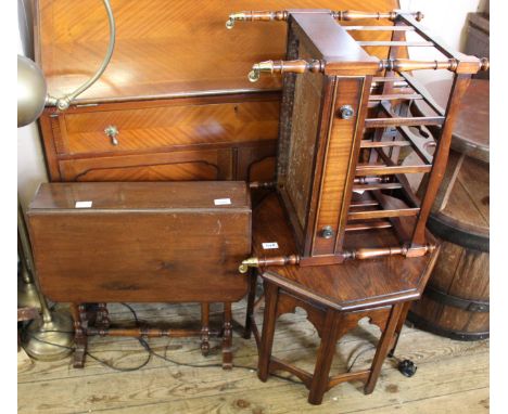 A small mahogany gate leg table, an oak occasional table and a reproduction Canterbury 