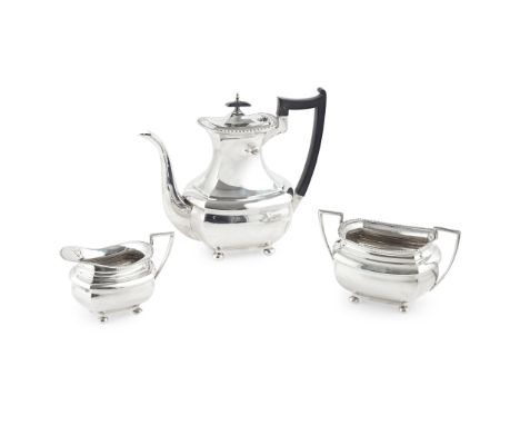 An Edwardian three-piece coffee service Walker &amp; Hall, Sheffield 1907, comprising coffee pot, twin-handled sugar basin an