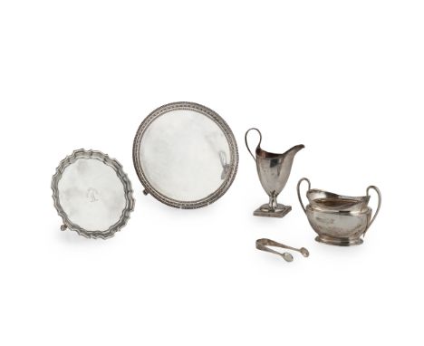 A George III card tray Robert Makepeace &amp; Richard Carter, London 1778, of circular outline with a beaded and chased folia