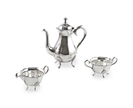 A mid 20th-Century Norwegian three-piece coffee service Magnus Aase, Bergen, stamped 830S, comprising a coffee pot, a twin ha