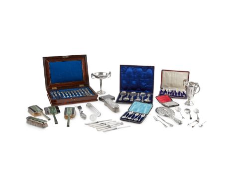 A collection of miscellaneous silver to include, a cased set of Victorian fruit knives and forks, AH, Sheffield 1892, in an A