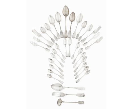 A collection of Fiddle pattern flatware various makers and dates, primarily London, to include five tablespoons, three table 