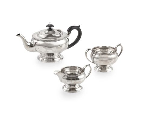 A 1940s three-piece tea service Fenton Brothers (Glasgow) Ltd, Sheffield 1943, comprising a teapot, twin-handled sugar basin 