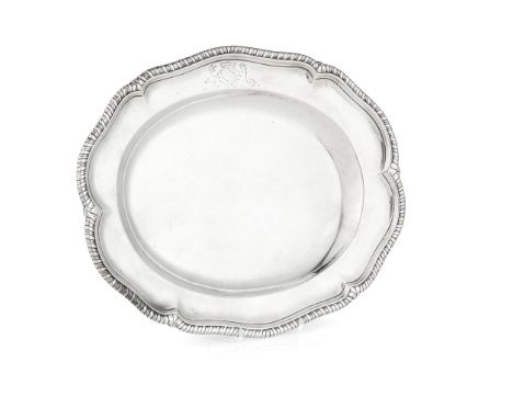 The Anson Service -An important George II serving dish Paul de Lamerie, London 1747, of scalloped oval outline with cast gadr