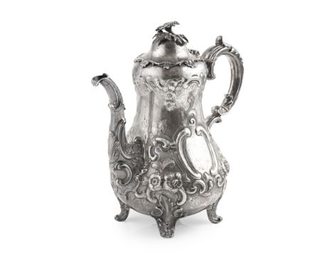 Y A Victorian coffee pot The Barnards, London 1856, of baluster form, the lower body with heavily embossed and chased floral 