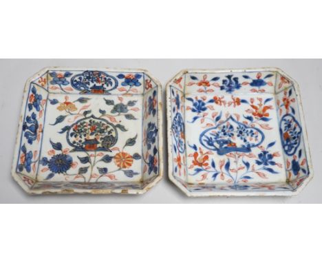 Two Chinese Imari square dishes, Kangxi, 15cm sq.