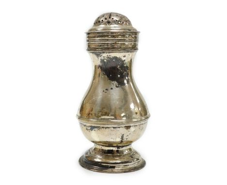 An early George II silver pepperette, maker's mark rubbed, London, 1729, 10cm.