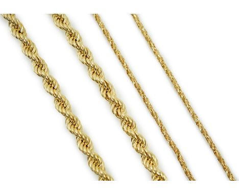 A 750 yellow metal chain, 39cm, 6.1 grams and a 9ct gold rope twist bracelet, 18cm, 3.3 grams.