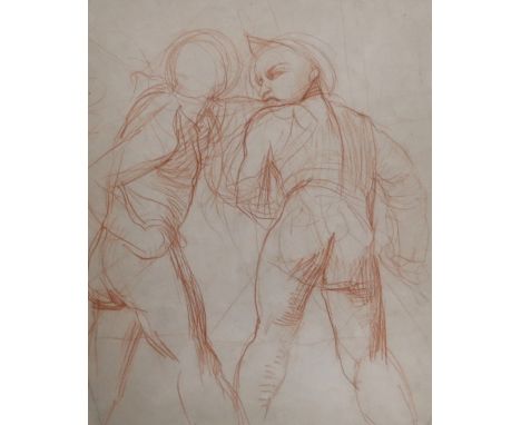 Alfred George Stevens (1817-1875), sanguine chalk, Sketch of two standing figures, 30 x 26cm