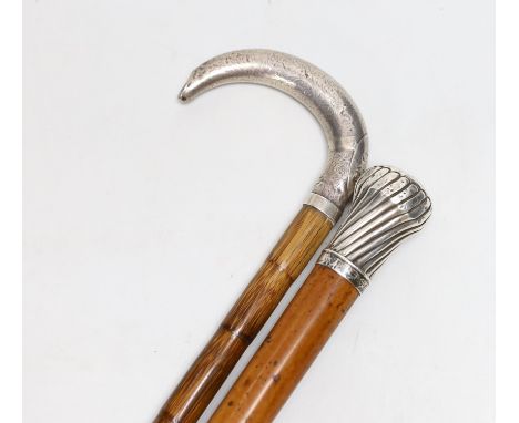 A silver-mounted malacca walking cane and a silver-mounted walking stick, 88cm