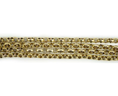 A Victorian yellow metal guard chain, 154cm, 38.5 grams.