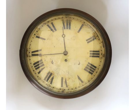 A Victorian fusee wall clock, with convex dial, pendulum but no key