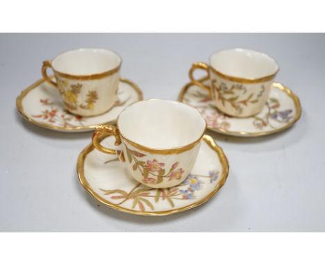 Three Royal Worcester cups and saucers