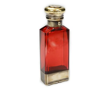 A late Victorian silver gilt mounted ruby glass combination scent bottle/vinaigrette, by Sampson Mordan &amp; Co, London, 187