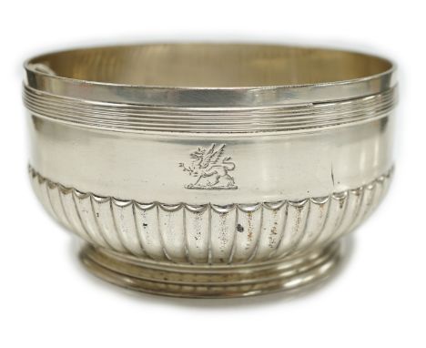 A late Victorian demi fluted silver circular bowl by R &amp; S Garrard &amp; Co, London, 1894, 14.1cn diameter, 14.6oz.