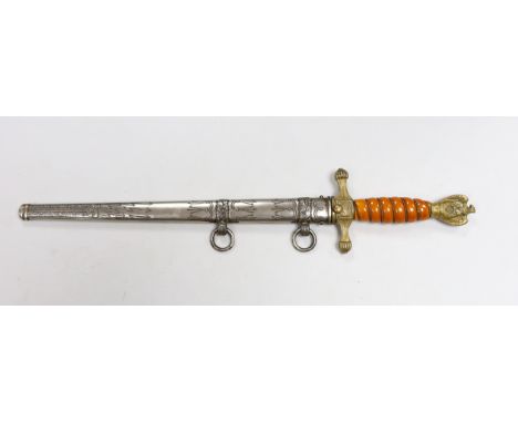 A German Third Reich Kriegsmarine Officers dagger, by Eickhorn, Solingen, with associated German Third Reich scabbard 41.5 cm