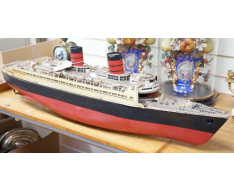 A large scratch built model, Queen Elizabeth ocean going liner, 105cms long