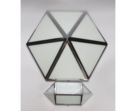 Christopher Wray. Two chrome and opaque glass light fittings