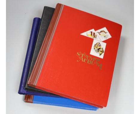 Four albums of World Stamps and a box of first day covers and mint unused stamps