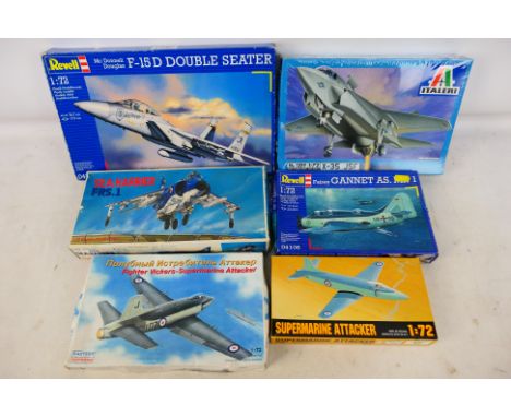 Italeri - Revell - Fujimi - Others - Six boxed 1:72 scale military aircraft plastic model kits. Lot includes Revell #04354 Mc