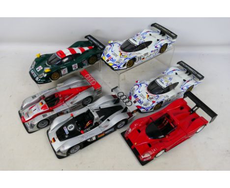 Maisto - Hot Wheels - 6 unboxed 1/18 scale diecast racing cars to include Ferrari 333SP, Porcshe 911 GT1 (1998), Audi R8R Le 