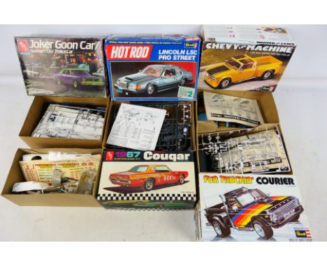 Revell - AMT - 5 x boxed vintage model kits in 1:25 scale, Lincoln LSC Pro Street # 7456, Chevy Luv Machine # H-1300, Joker G