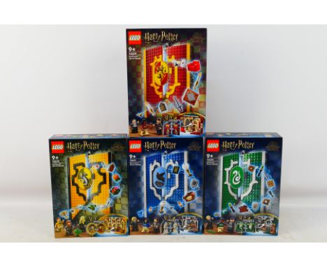 Lego - Four boxed factory sealed Lego Harry Potter 'House Banner' sets. Lot includes #76409 Grffindor House Banner; #76410 Sl