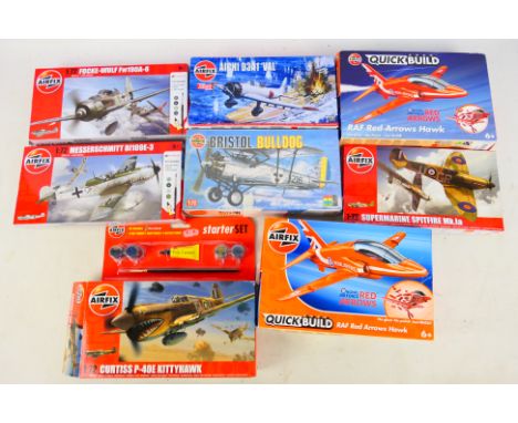 Airfix - A fleet of eight boxed 1:72 scale military aircraft plastic model kits from Airfix, including Airfix A02014V Aichi D