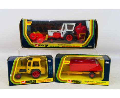 Corgi - 3 boxed farm related diecasts to include #1112 Combine Harvester, #50 Massey-Ferguson MF50B and #56 Tipper Trailer. C
