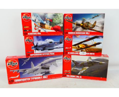 Airfix - A boxed collection of six military aircraft plastic model kits in 1:72 scale from Airfix. Lot includes A04036 Eurofi