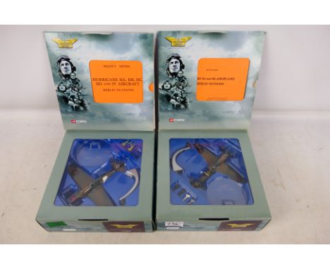 Corgi - A pair of 1/72 scale Aviation Archive Model Planes to include #49104 Hurricane MK1 - No 87 Sqn and #49005 Spitfire MK