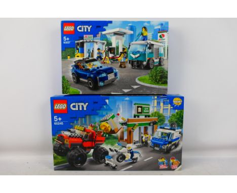 Lego - Two boxed Lego 'City' sets, comprising of #60257 Service Station, with #60245 Police Monster Truck Heist. Sets are pre