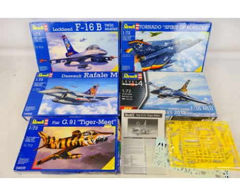 Revell - Five boxed 1:72 scale plastic military aircraft model kits from Revell. Lot includes Revell #04892 Dassault Rafale M