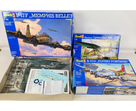 Revell - Three boxed plastic model military aircraft kits by Revell. Lot consists of Revell #04297 1:48 scale B-17F 'Memphis 