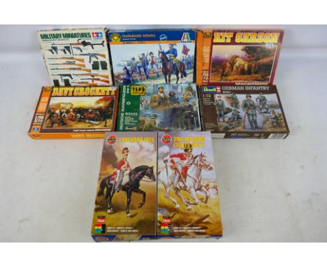 Airfix - Tamiya - Nexus - Eight boxed mainly 1:72 scale plastic figure and accessory kits / sets. Lot includes Nexus 'Kit Car