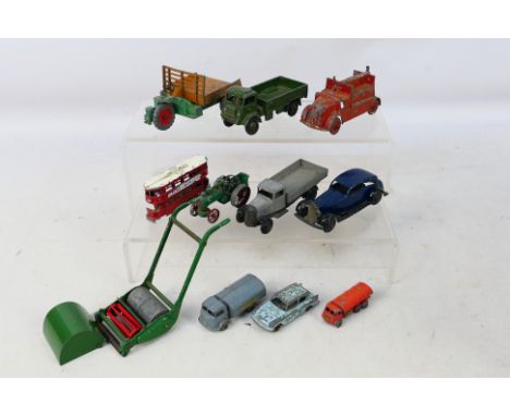 Dinky - Matchbox - Charbens - 11 vintage unboxed diecast items to include #751 Lawn Mover, #342 Motorcart, #623 Army Wagon an