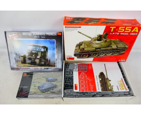 Thunder Models - MiniArt - Pegasus Hobbies - Three boxed 1:35 and 1:72 scale plastic military model vehicle kits. Lot consist