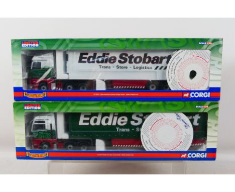 Corgi - 2 x limited edition Eddie Stobart trucks in 1:50 scale, MAN TGA XXL Curtainside # CC13415 number 2983 of 3030 made an