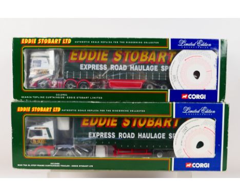 Corgi - 2 x limited edition Eddie Stobart trucks, MAN TGA XL Step Frame Curtainside # CC13405 and Scania Topline Curtainside 