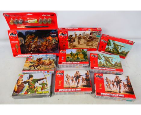 Airfix - Nine boxed mainly 1:72 scale plastic figure sets from Airfix. Lot includes A01720 Robin Hood; A00731V WW1 Royal Hors