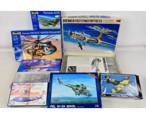 Hasegawa - Answer - Revell - Fujimi - Starfix - Seven boxed plastic model aircraft kits in various scales. Lot includes Haseg
