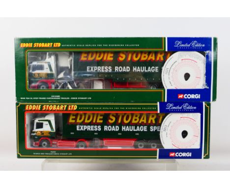Corgi - 2 x limited edition Eddie Stobart trucks, MAN TGA XL Step Frame Curtainside # CC13405 and Scania Box Trailer # 76602.