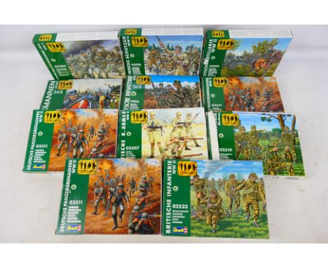 Revell - 11 boxed 1:72 scale plastic soldiers. Lot includes Revell #2550 Normans; #02516 Siberian Riflemen; #02511 German Pan
